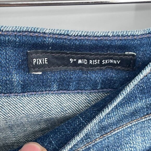 Edwin Blue Cotton Blend Stretch Pixie 9" Mid Rise Skinny Denim Jeans Size 29 - Picture 4 of 11